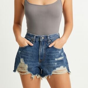 Abercrombie & Fitch Blue Jean Shorts Distressed High-Waisted (New)